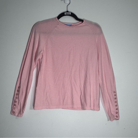 J Mclaughlin Sweaters - J McLaughlin Pink White Stripe Sweater Button Cuff Women L